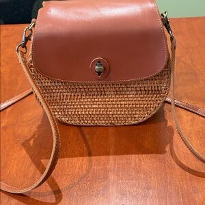 Rattan woven and Leather and Crossbody Bag